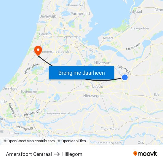 Amersfoort Centraal to Hillegom map