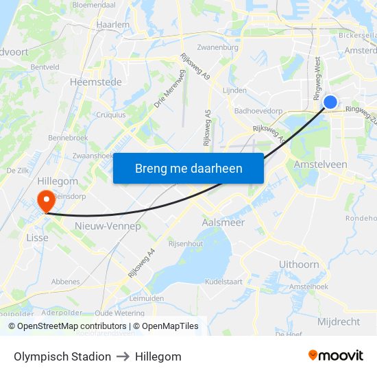 Olympisch Stadion to Hillegom map