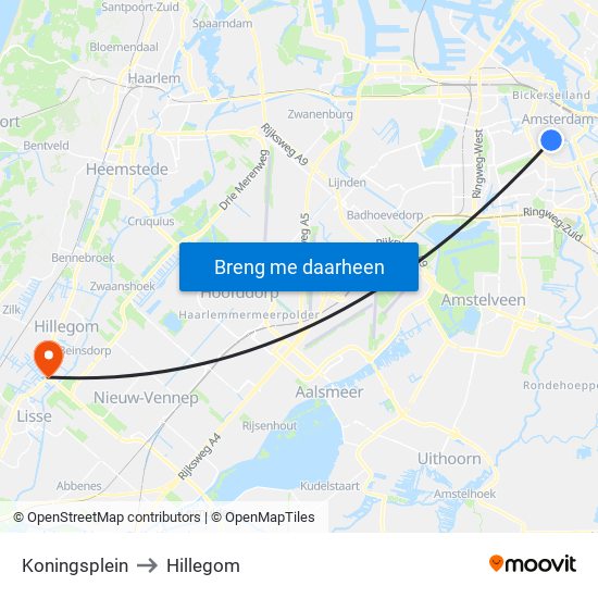 Koningsplein to Hillegom map