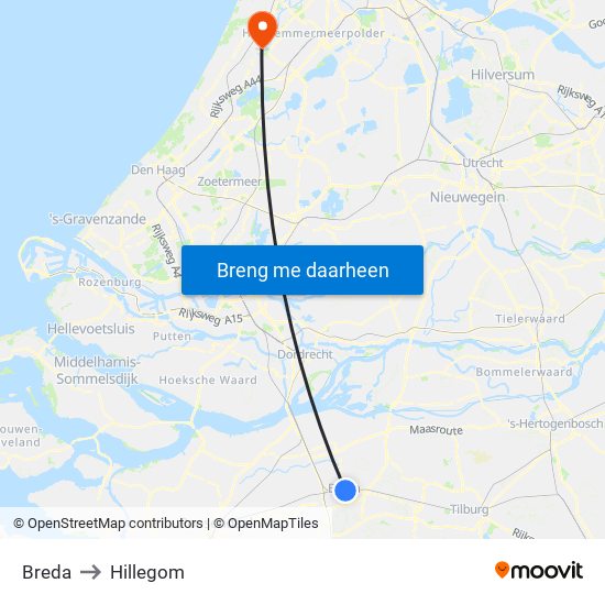 Breda to Hillegom map