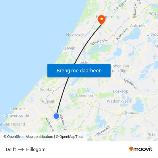 Delft to Hillegom map