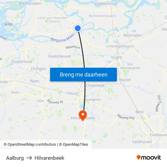 Aalburg to Hilvarenbeek map