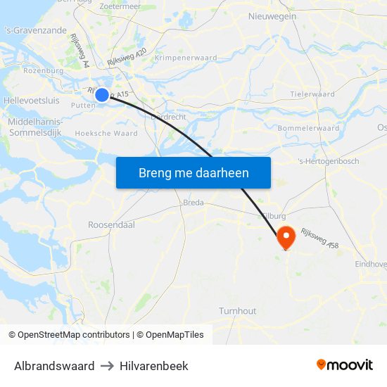 Albrandswaard to Hilvarenbeek map