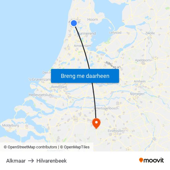 Alkmaar to Hilvarenbeek map