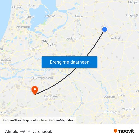 Almelo to Hilvarenbeek map