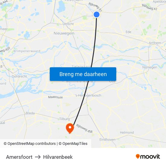 Amersfoort to Hilvarenbeek map