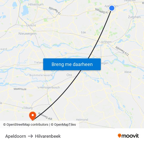 Apeldoorn to Hilvarenbeek map