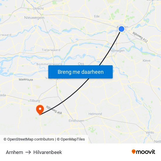 Arnhem to Hilvarenbeek map