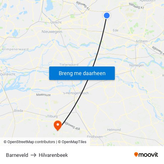 Barneveld to Hilvarenbeek map