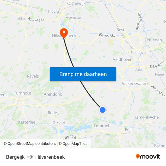 Bergeijk to Hilvarenbeek map