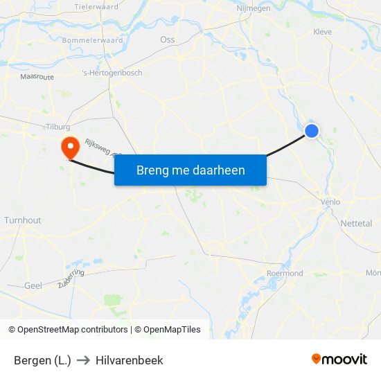 Bergen (L.) to Hilvarenbeek map