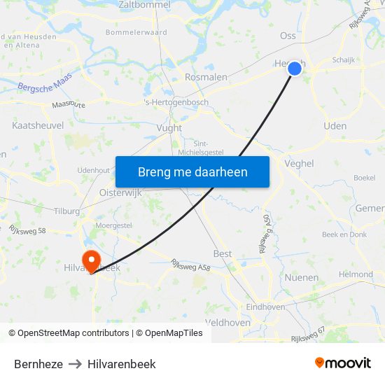 Bernheze to Hilvarenbeek map