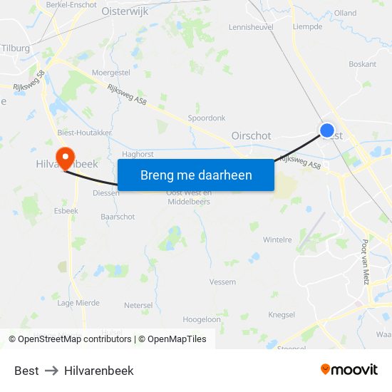 Best to Hilvarenbeek map