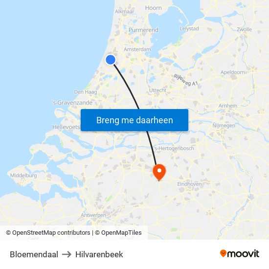 Bloemendaal to Hilvarenbeek map