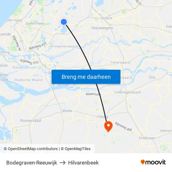 Bodegraven-Reeuwijk to Hilvarenbeek map