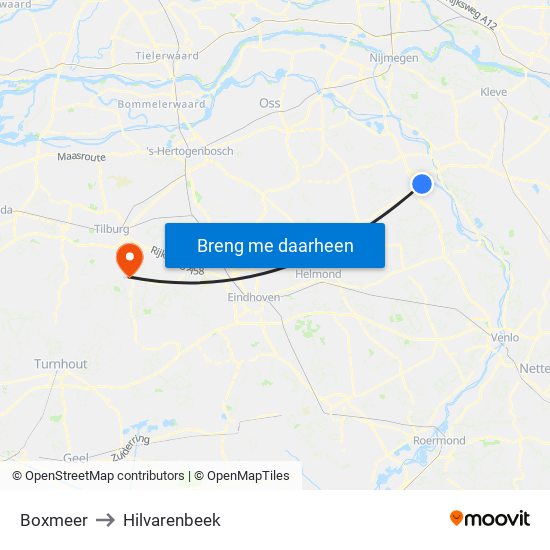 Boxmeer to Hilvarenbeek map