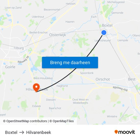 Boxtel to Hilvarenbeek map