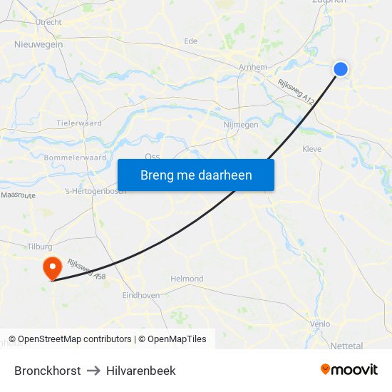 Bronckhorst to Hilvarenbeek map
