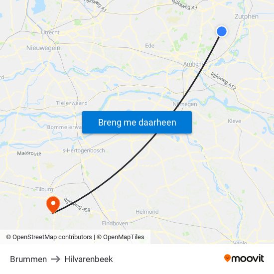 Brummen to Hilvarenbeek map