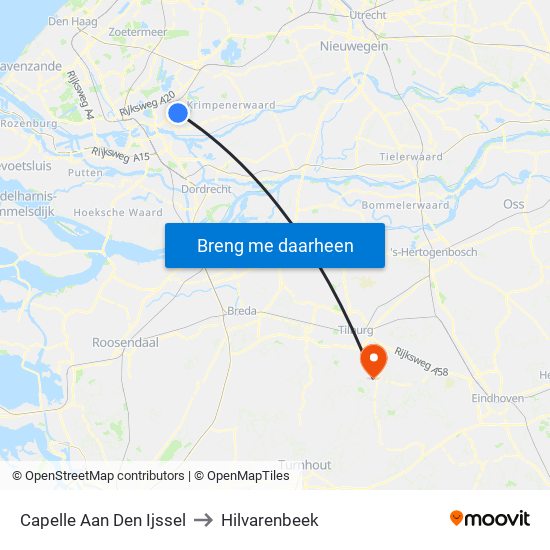 Capelle Aan Den Ijssel to Hilvarenbeek map
