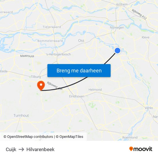 Cuijk to Hilvarenbeek map