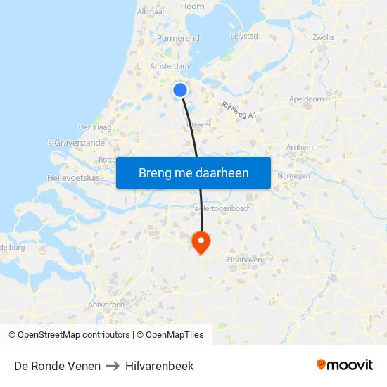 De Ronde Venen to Hilvarenbeek map