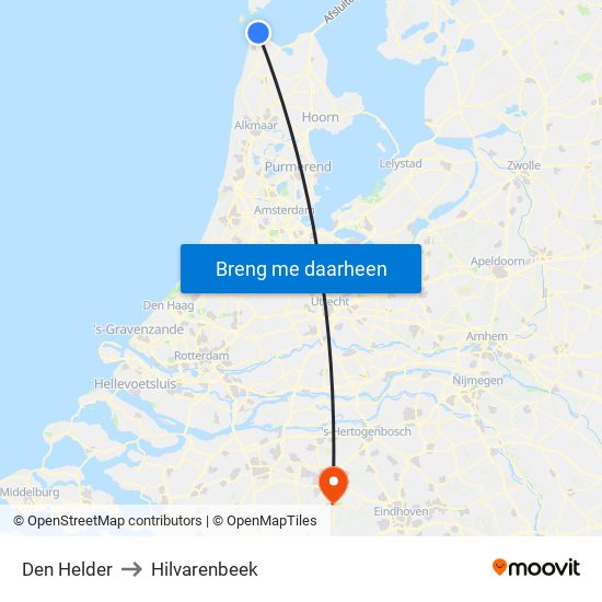 Den Helder to Hilvarenbeek map