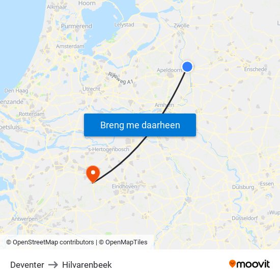 Deventer to Hilvarenbeek map