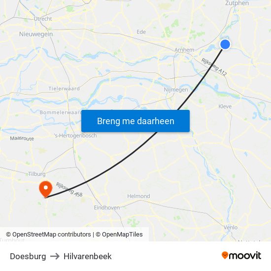 Doesburg to Hilvarenbeek map