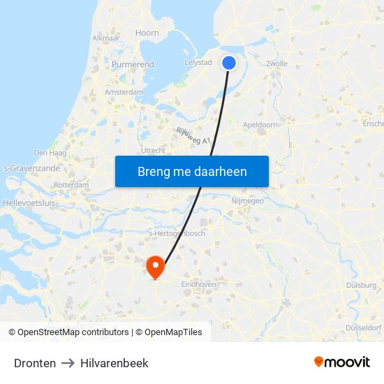 Dronten to Hilvarenbeek map