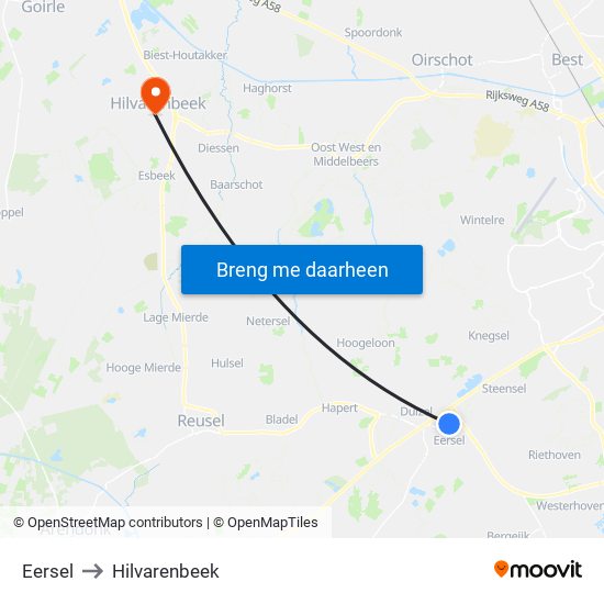 Eersel to Hilvarenbeek map