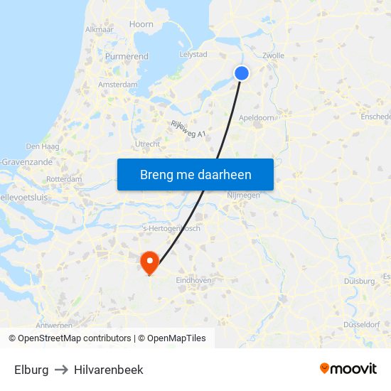 Elburg to Hilvarenbeek map