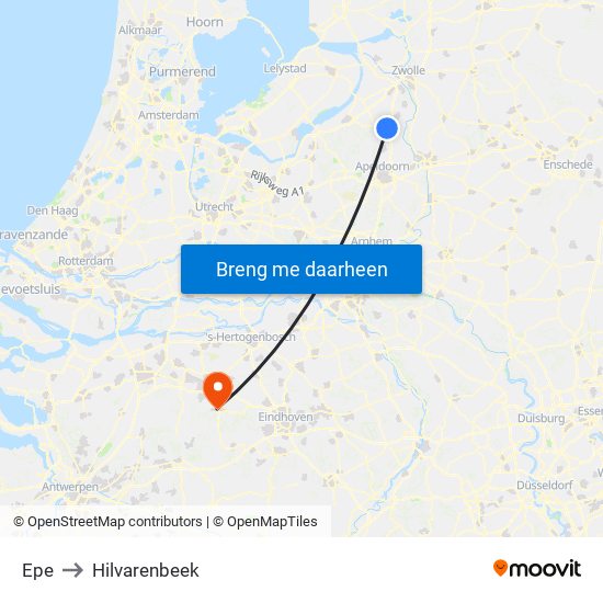 Epe to Hilvarenbeek map