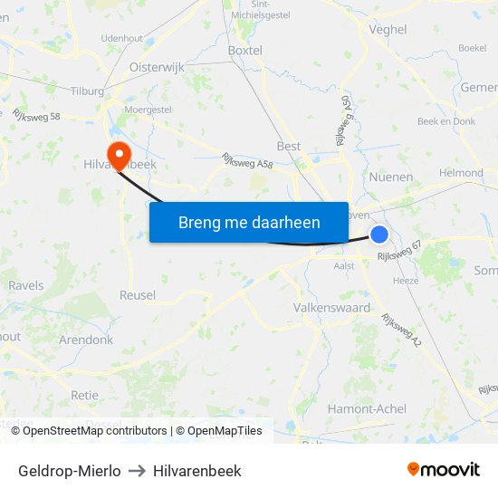 Geldrop-Mierlo to Hilvarenbeek map