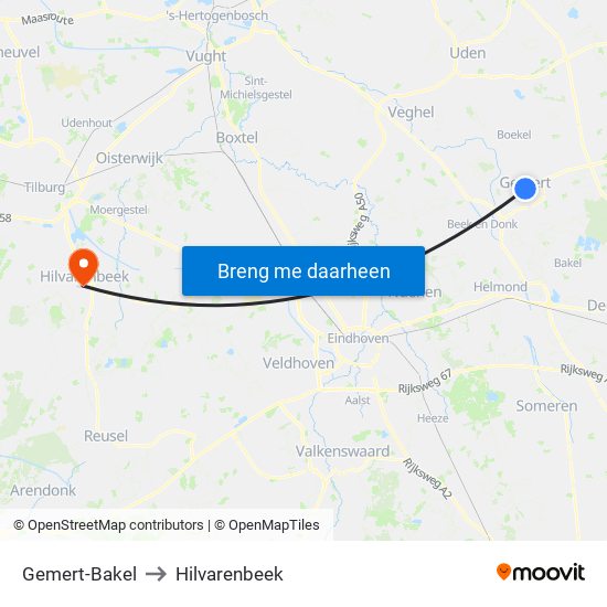 Gemert-Bakel to Hilvarenbeek map