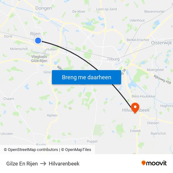 Gilze En Rijen to Hilvarenbeek map