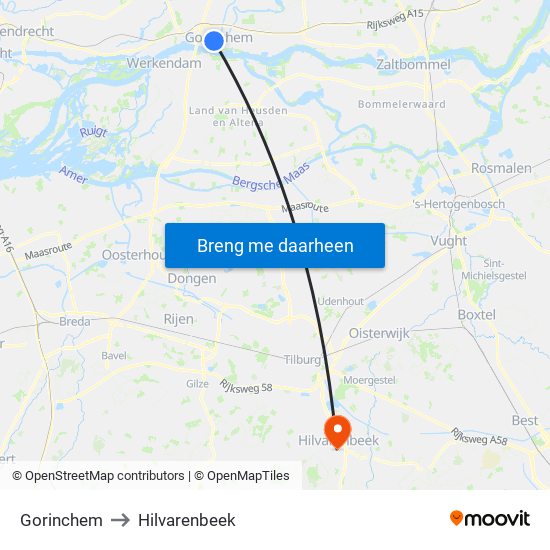 Gorinchem to Hilvarenbeek map