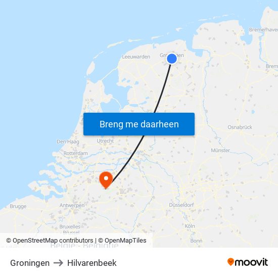 Groningen to Hilvarenbeek map