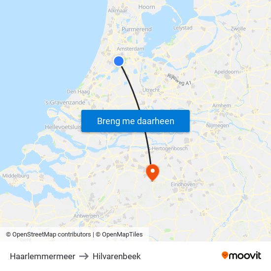 Haarlemmermeer to Hilvarenbeek map