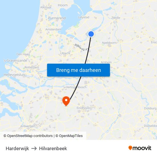 Harderwijk to Hilvarenbeek map