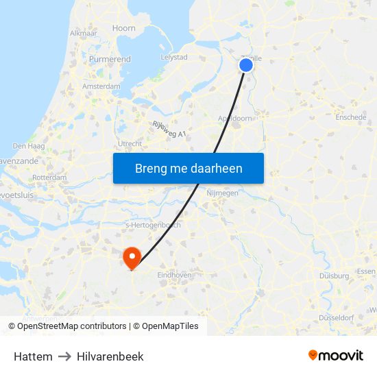 Hattem to Hilvarenbeek map