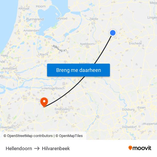 Hellendoorn to Hilvarenbeek map