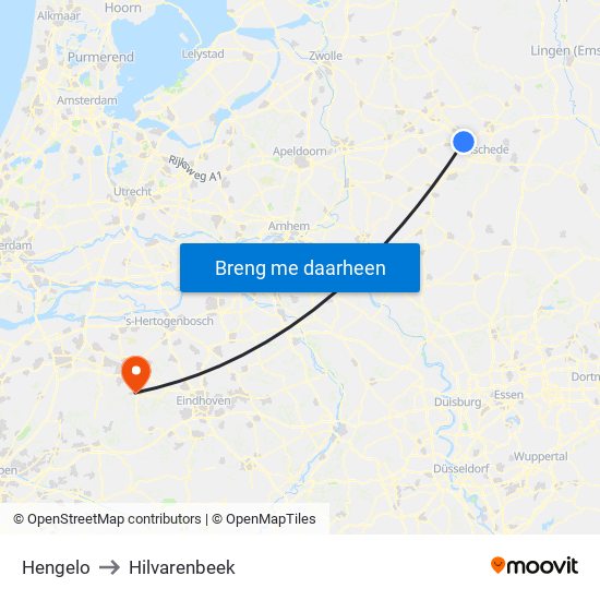 Hengelo to Hilvarenbeek map