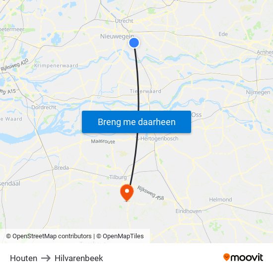 Houten to Hilvarenbeek map