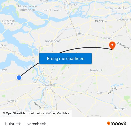 Hulst to Hilvarenbeek map