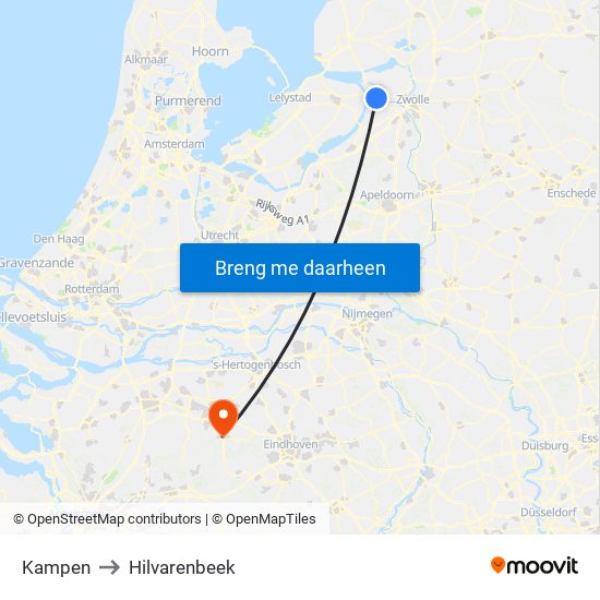 Kampen to Hilvarenbeek map
