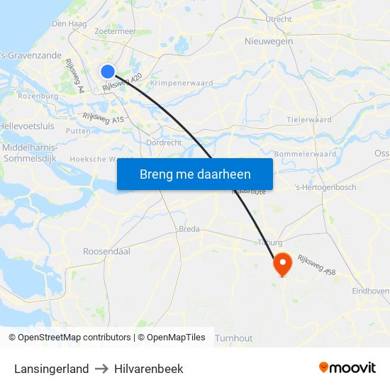 Lansingerland to Hilvarenbeek map