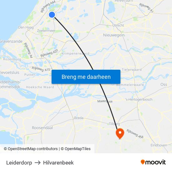 Leiderdorp to Hilvarenbeek map