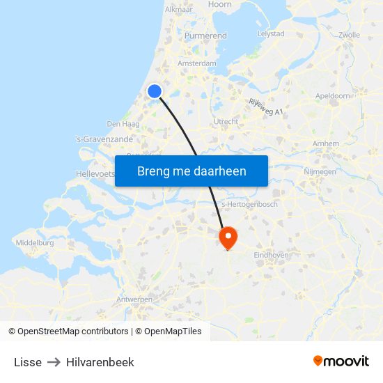 Lisse to Hilvarenbeek map