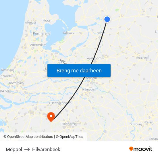 Meppel to Hilvarenbeek map